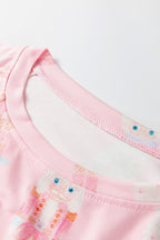 Pink Christmas Tree Nutcracker Print 2pcs Lounge Pant Set