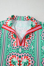 Mint Green Geometric Butterfly Print Split Neck Short Sleeve Dress