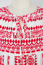 Red Boho Printed Half Sleeve Maxi Dress