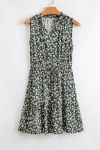 Green Boho Floral Print V Neck Tunic Sleeveless Dress