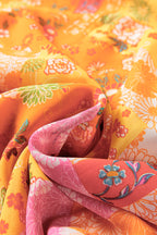 Orange Floral Patchwork Print Cut out Tied Back Bracelet Sleeve Maxi Dress