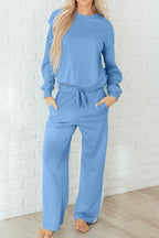 Beau Blue Floral Patchwork Drop Shoulder Pullover and Sweatpants Lounge Set