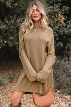 Pale Khaki Oversize Drop Shoulder Slouchy Sweater Dress