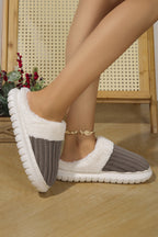 Dark Grey Ribbed Plush Color Block Winter Slippers