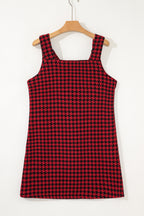 Red Houndstooth Print V Neck Sleeveless Mini Dress