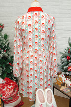 White Father Christmas Contrast Collar Button Front Long Sleeve A-line Mini Dress