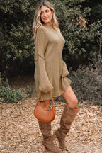 Pale Khaki Oversize Drop Shoulder Slouchy Sweater Dress