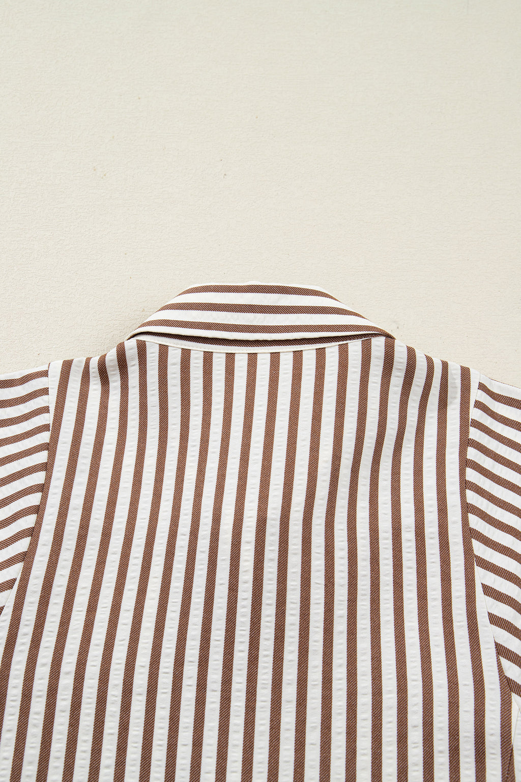 Brown Stripe Knot Waist Puff Sleeve Button Down Mini Shirt Dress