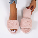 Ladies Flat-bottom Solid Color Warm Fur Slippers
