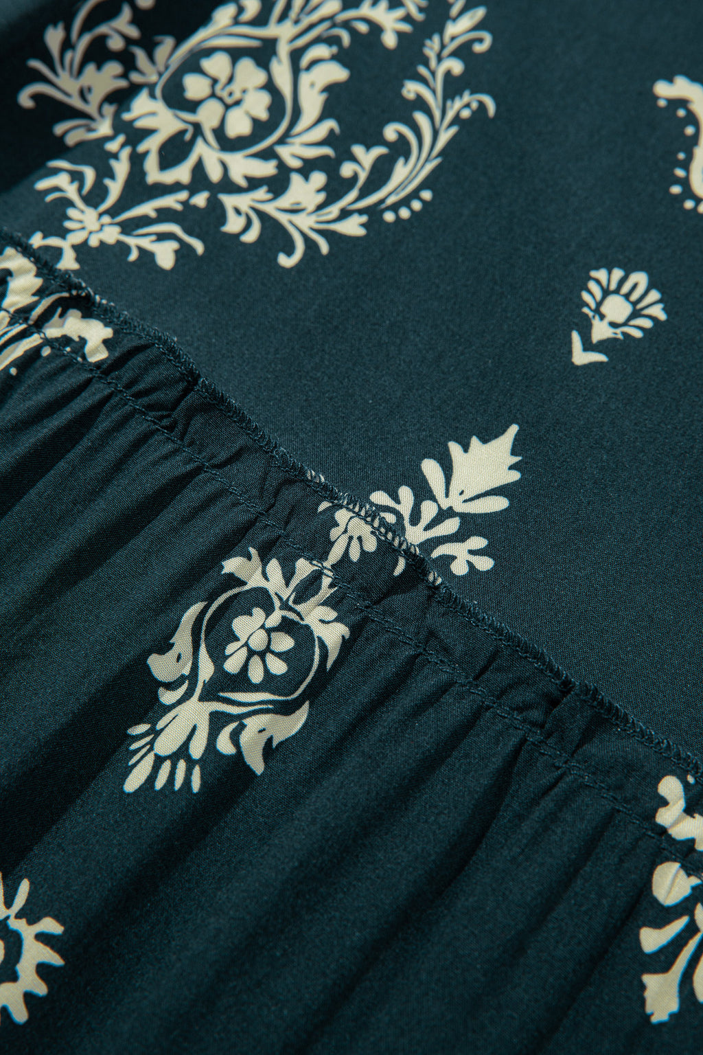 Red Boho Floral Print Lettuce Trim 3/4 Sleeve Mini Dress