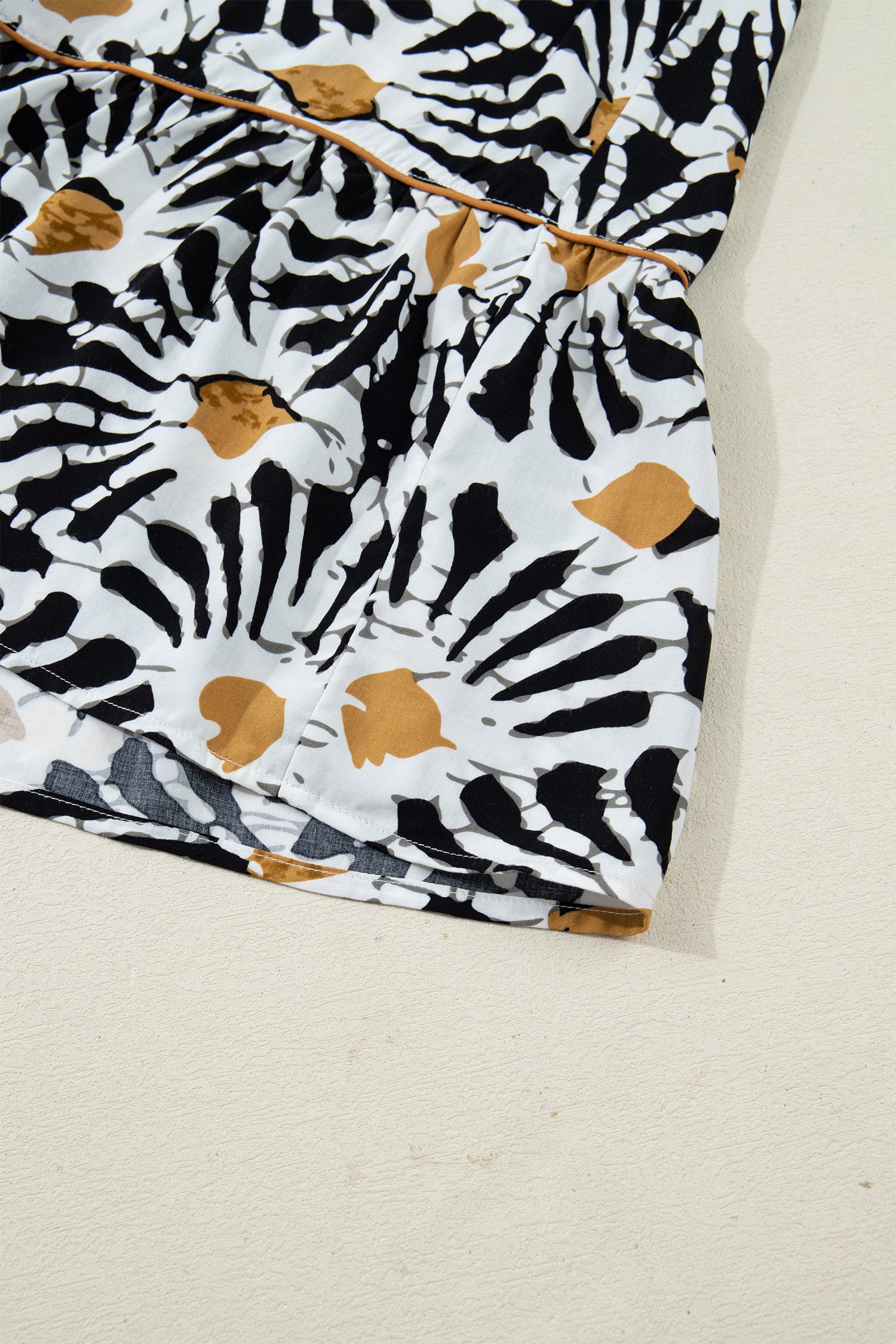 Black Abstract Floral Print Split V Neck Long Dress with Sleeves