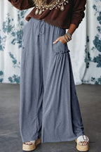 Frilled Detail Wide Leg Drawstring Elastic Waistband Pants