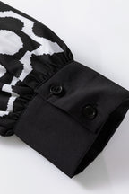 Black Polka Dot Floral Printed V Neck Long Sleeve Shift Mini Dress