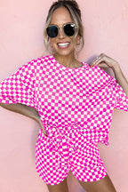 Black Checkered Top and Short Casual 2pcs Set