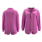 Long Sleeve Solid Color Pocket Jumpsuit Casual Home Wear