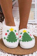 White Fuzzy Christmas Tree Pattern Home Slippers