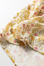 Yellow Floral Print Frilly Trim Smocked Cuff Long Sleeve Loose Shirt Dress