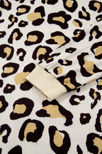 Khaki Leopard Long Sleeve Shift T Shirt Dress with Pockets