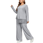 Irregular Fringe Long Sleeve Top With Loose Wide Leg Pants Set