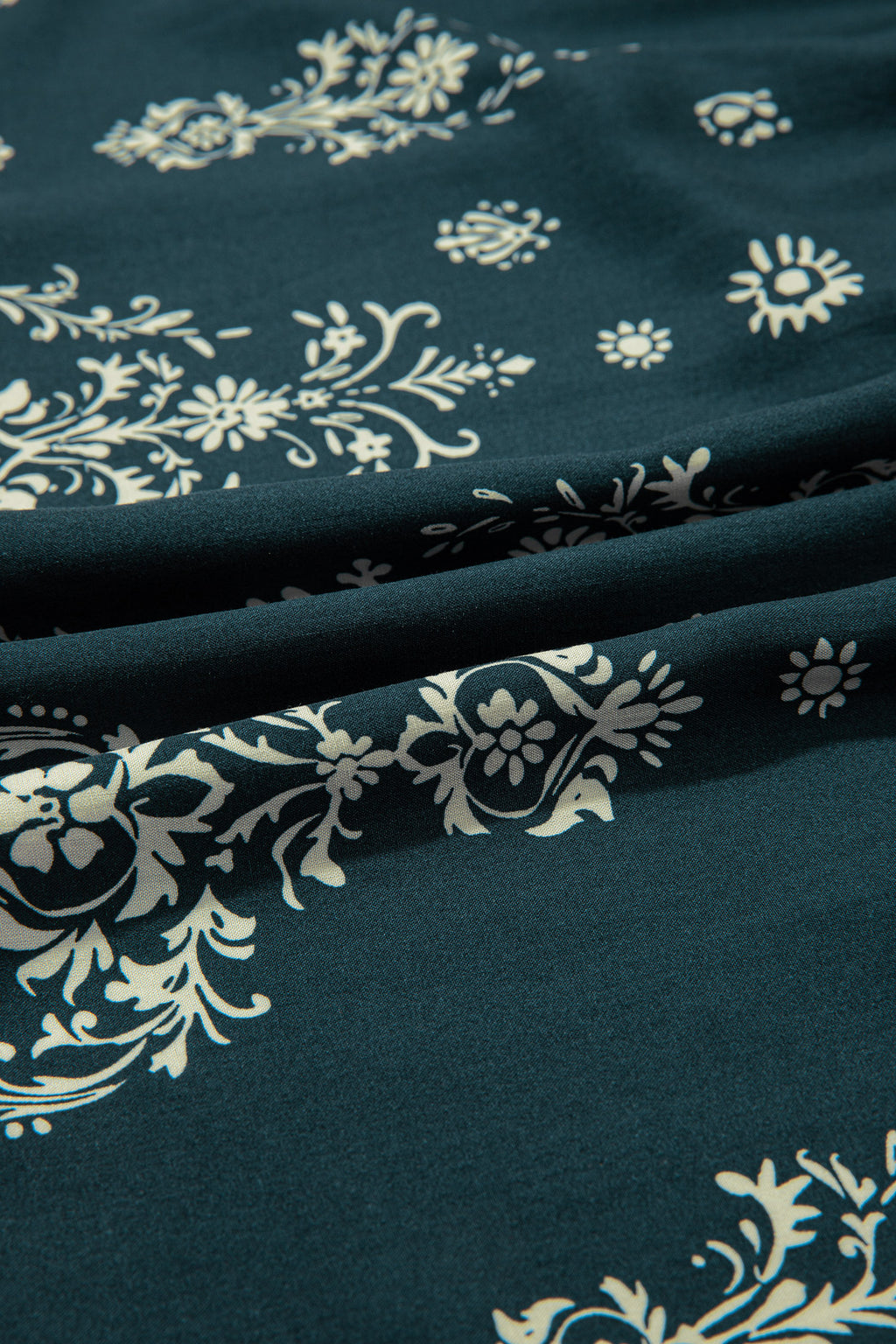 Red Boho Floral Print Lettuce Trim 3/4 Sleeve Mini Dress