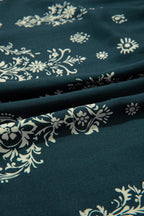 Red Boho Floral Print Lettuce Trim 3/4 Sleeve Mini Dress