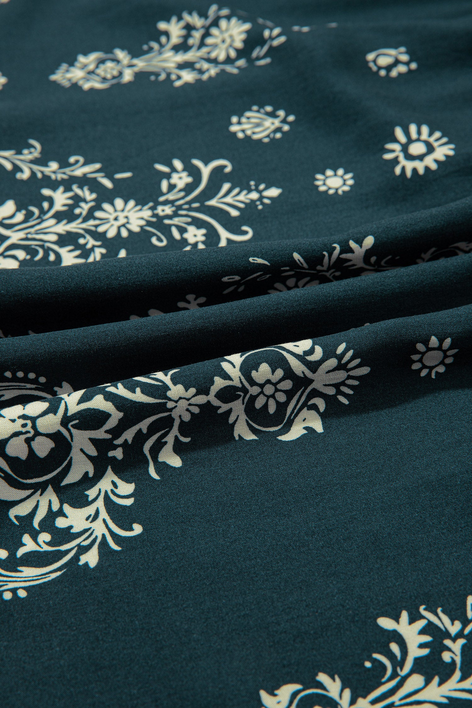 Red Boho Floral Print Lettuce Trim 3/4 Sleeve Mini Dress