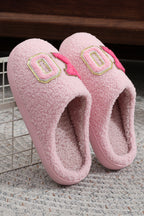 Pink XO XO Glitter Trim Letter Patched Plush House Slippers