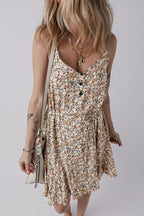 Khaki Boho Floral Printed Tie Waist Flared Sundress