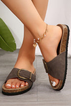 Coffee Buckle Decor Faux Suede Thick Sole Slippers