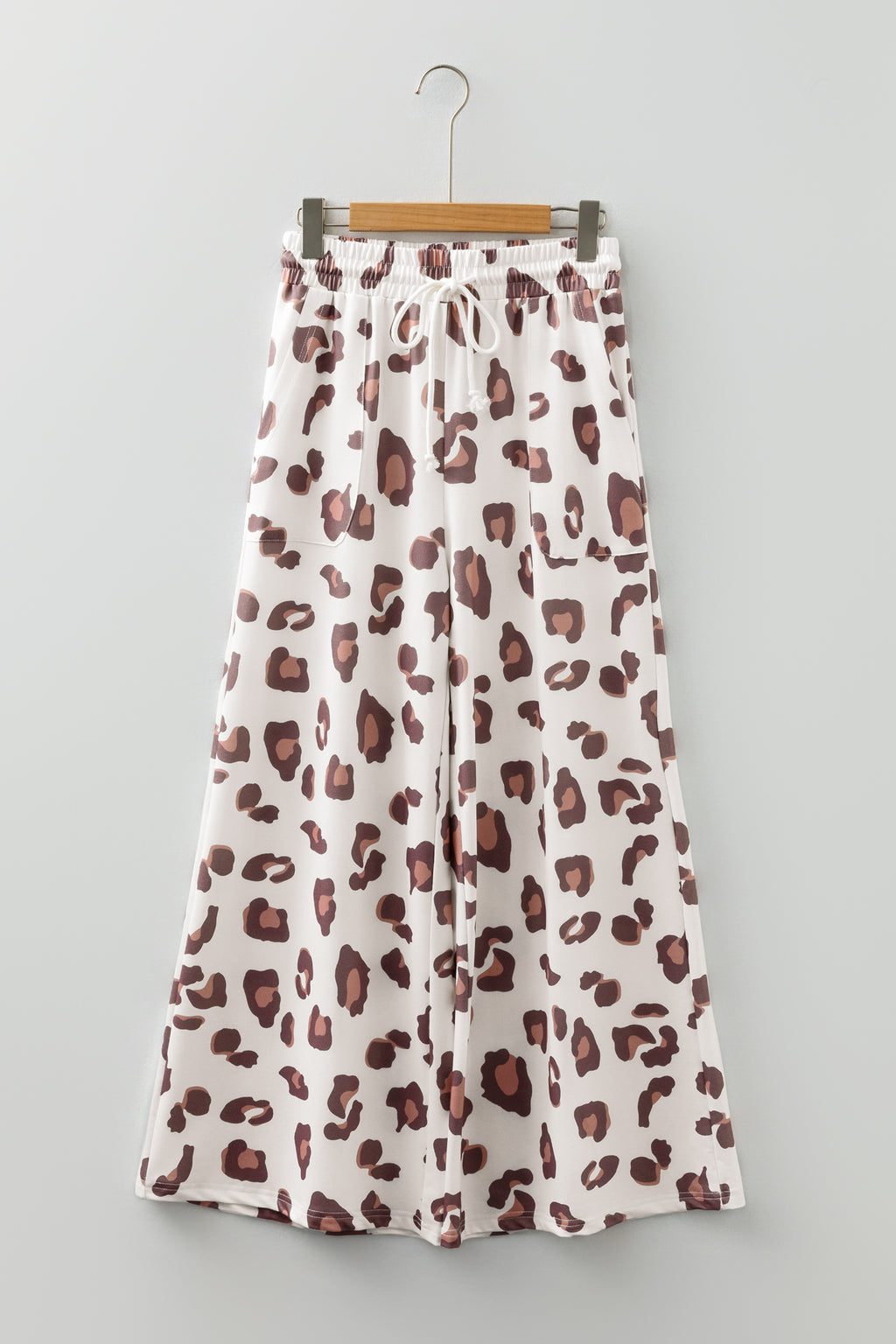 Pink Drawstring Leopard Print Patch Pocket Loose Pants