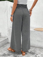 Pink Bohemian Print Slit Wide Leg Smocked High Waist Pants