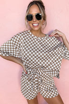 Black Checkered Top and Short Casual 2pcs Set