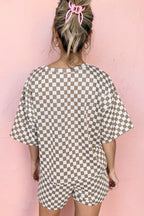 Black Checkered Top and Short Casual 2pcs Set