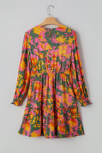 Multicolour Floral Print Long Sleeve Smocked Ruffled Mini Dress