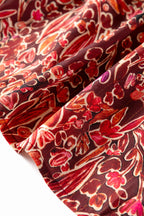 Red Floral Print Long Sleeve Shirred High Neck Loose Mini Dress