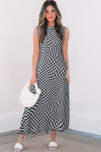 Multicolour Leopard Checkered Double Printed Reversible Sleeveless Long Dress