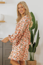 Black Floral Deep V Neck Smocked Bust Bubble Sleeve Babydoll Dress