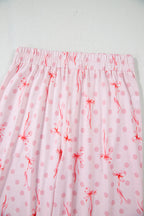 Pink Bow Knot Polka Dot Print Short Sleeve Top Lounge Set