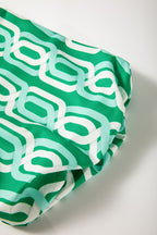 Bright Green Abstract Patterned V Neck Puff Short Sleeve Mini Dress