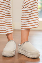 White Contrast Stitch Detail Faux Suede PU Patchwork Plush Winter Clog Slippers