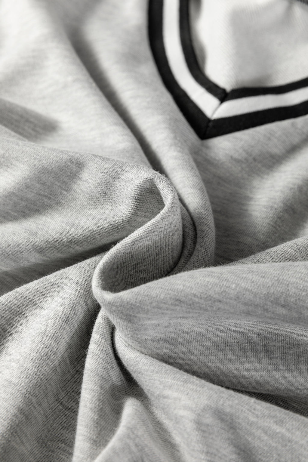 Light Grey Striped Trim V Neck Long Sleeve Preppy T Shirt Dress