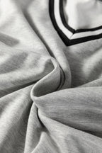 Light Grey Striped Trim V Neck Long Sleeve Preppy T Shirt Dress