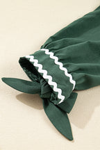 Canton Contrast Ricrac Trim Button V Neck Knotted Bracelet Sleeve Shift Dress