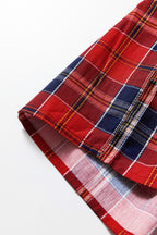 Green Plaid Print Frilly Collar Long Sleeve Shift Mini Dress