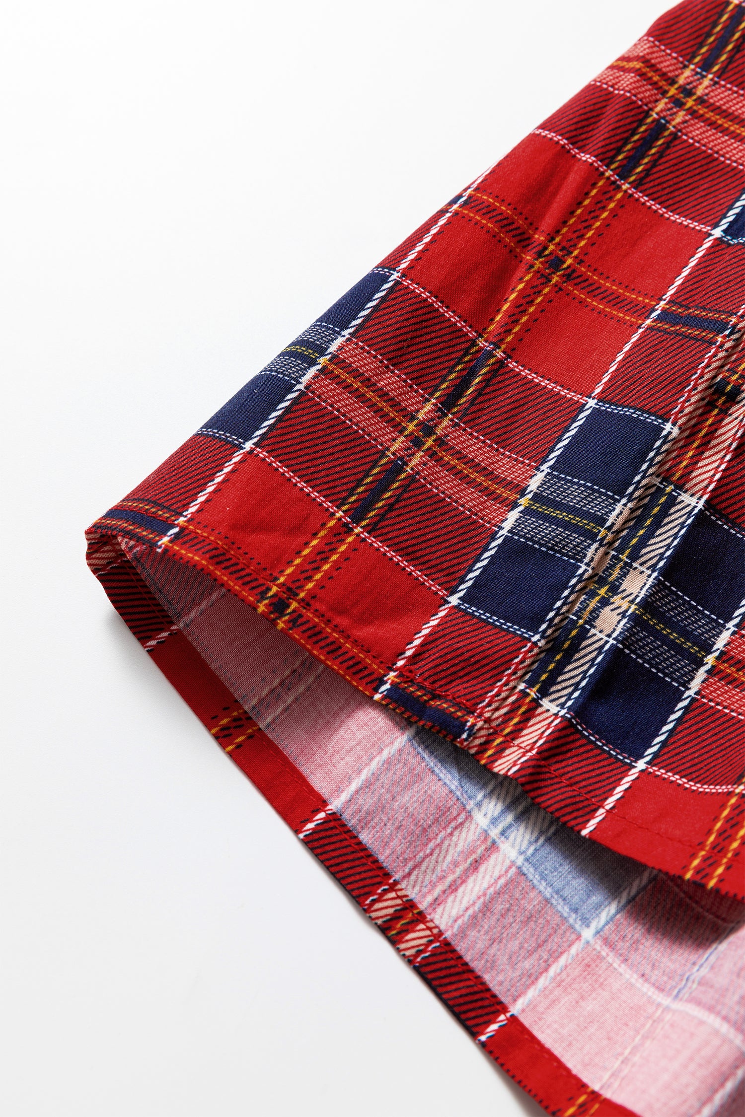 Green Plaid Print Frilly Collar Long Sleeve Shift Mini Dress