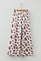 Pink Drawstring Leopard Print Patch Pocket Loose Pants