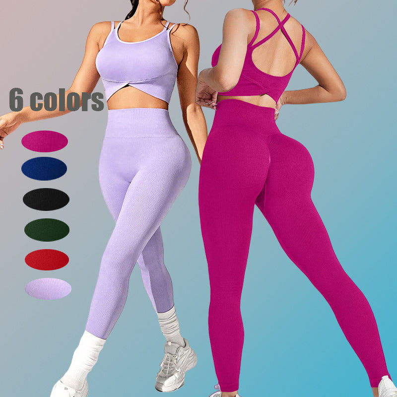 6 Color Thread Cross Waist Bra Trousers Suit