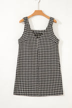 Red Houndstooth Print V Neck Sleeveless Mini Dress