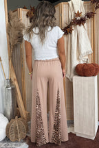 Straw Yellow Mineral Wash Leopard Patchwork Wide Leg Pants