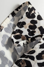 Multicolour Button Striped Collar Leopard Print Long Sleeve Flared Dress